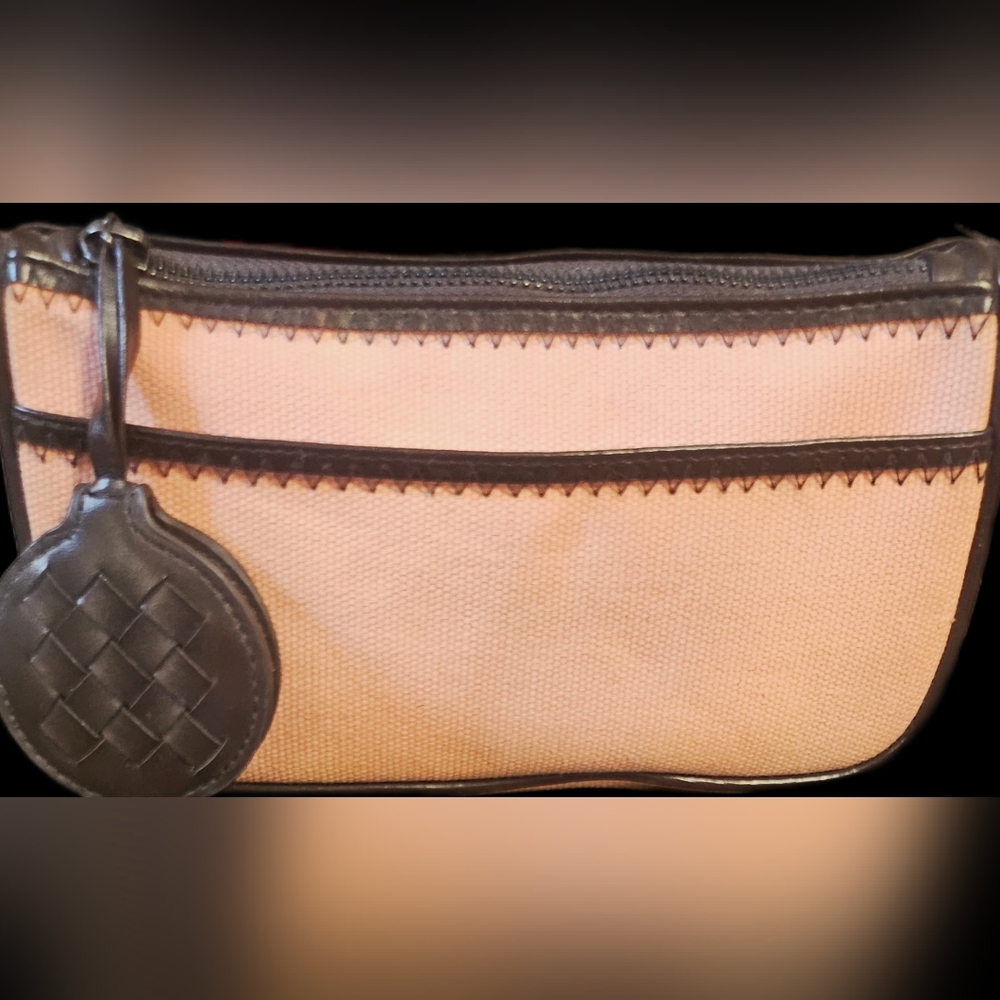 Bottega Veneta Pink And Brown Woven Cosmetic Pouch